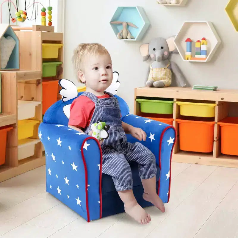 Divano per bambini Costway Poltrona imbottita per bambini Struttura in legno Divano per bambini blu navy