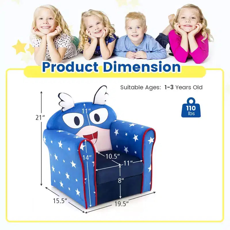 Divano per bambini Costway Poltrona imbottita per bambini Struttura in legno Divano per bambini blu navy