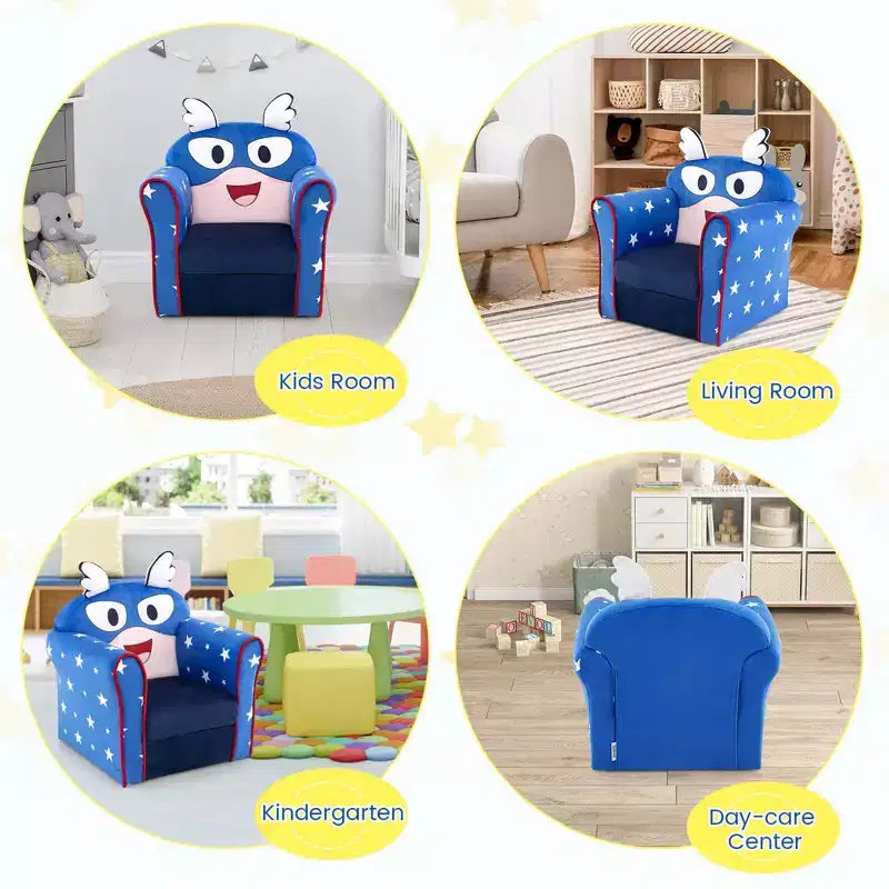 Divano per bambini Costway Poltrona imbottita per bambini Struttura in legno Divano per bambini blu navy