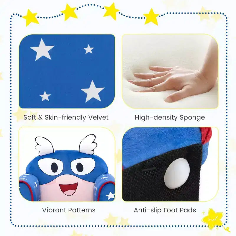 Divano per bambini Costway Poltrona imbottita per bambini Struttura in legno Divano per bambini blu navy