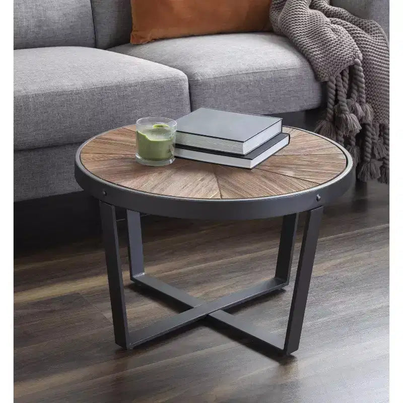 Tavolino rotondo in metallo Kate and Laurel Gerhardt, 24x24x15,5, marrone rustico e nero