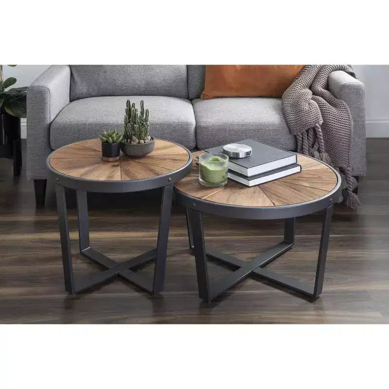 Tavolino rotondo in metallo Kate and Laurel Gerhardt, 24x24x15,5, marrone rustico e nero
