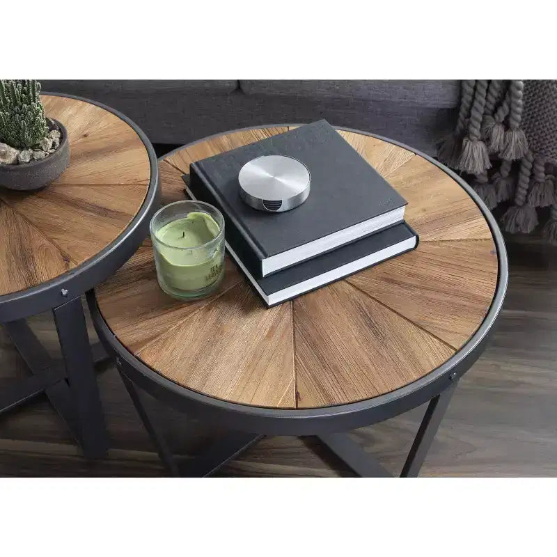 Tavolino rotondo in metallo Kate and Laurel Gerhardt, 24x24x15,5, marrone rustico e nero