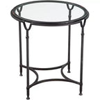 Uttermost Modern Steel Round Accent Side End Table 24 1/2 Wide Aged Black Clear Glass Tabletop for Living Room Bedroom Entryway