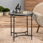 Tavolino d'appoggio rotondo moderno Uttermost in acciaio 24 1/2 largo nero invecchiato con piano in vetro trasparente per soggiorno camera da letto ingresso