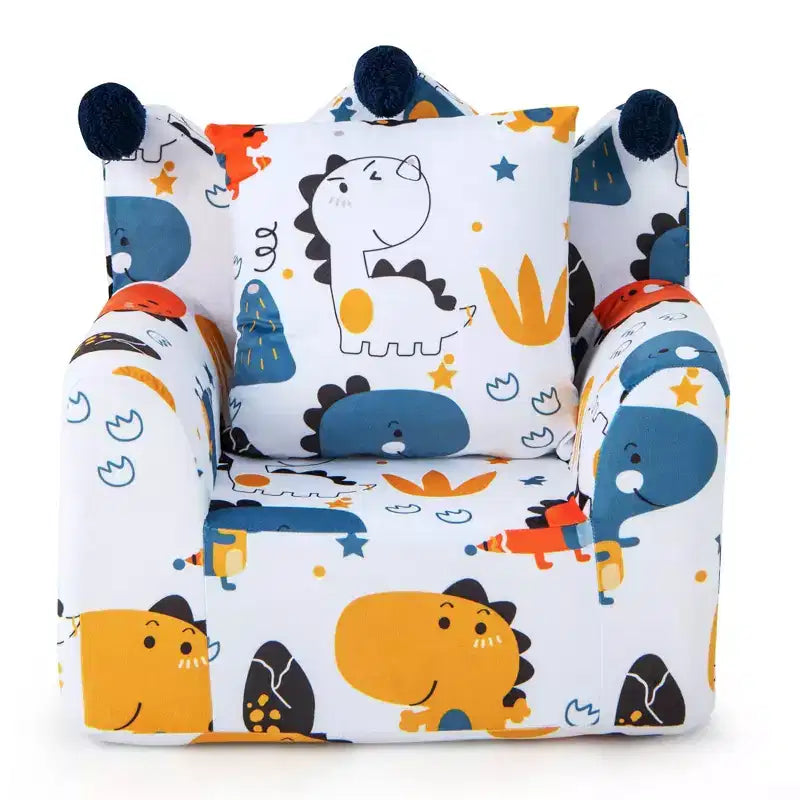 Divano per bambini Costway, poltrona imbottita in schiuma, divanetto dinosauro per bambini con rivestimento e cuscino