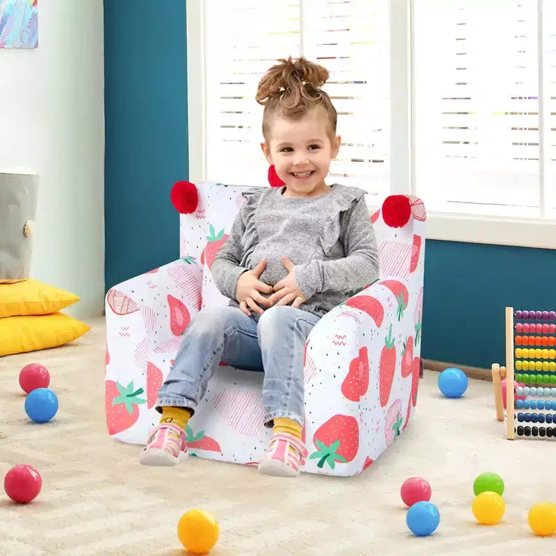 Divano per bambini Costway, poltrona imbottita in schiuma, divanetto dinosauro per bambini con rivestimento e cuscino