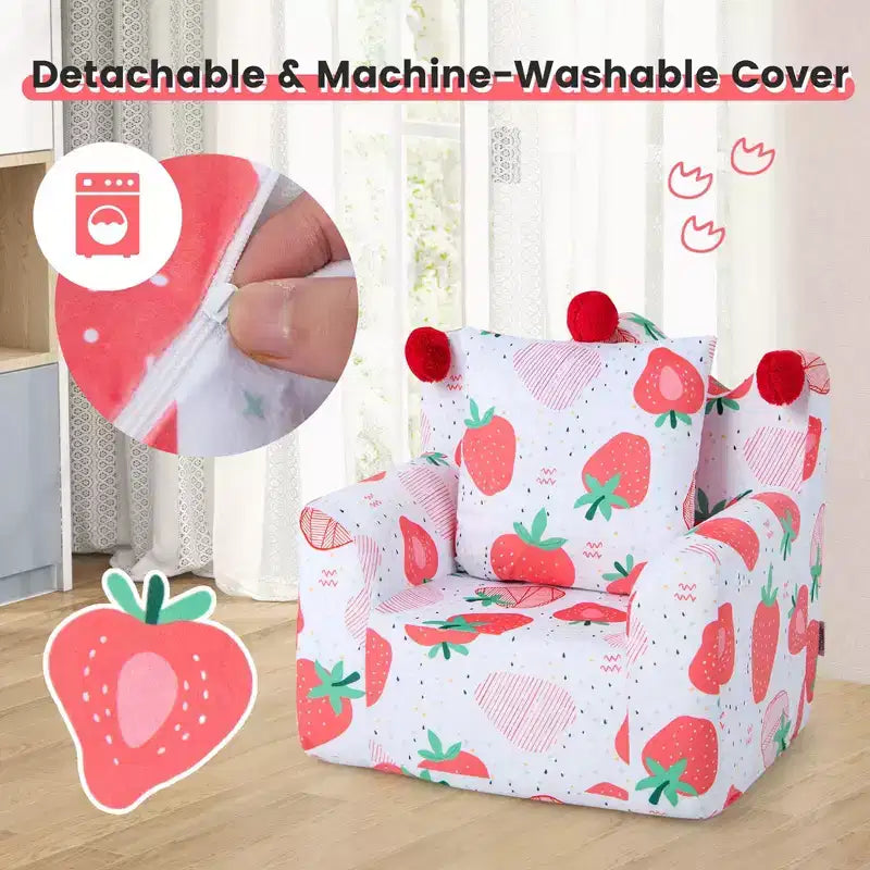 Divano per bambini Costway, poltrona imbottita in schiuma, divanetto dinosauro per bambini con rivestimento e cuscino