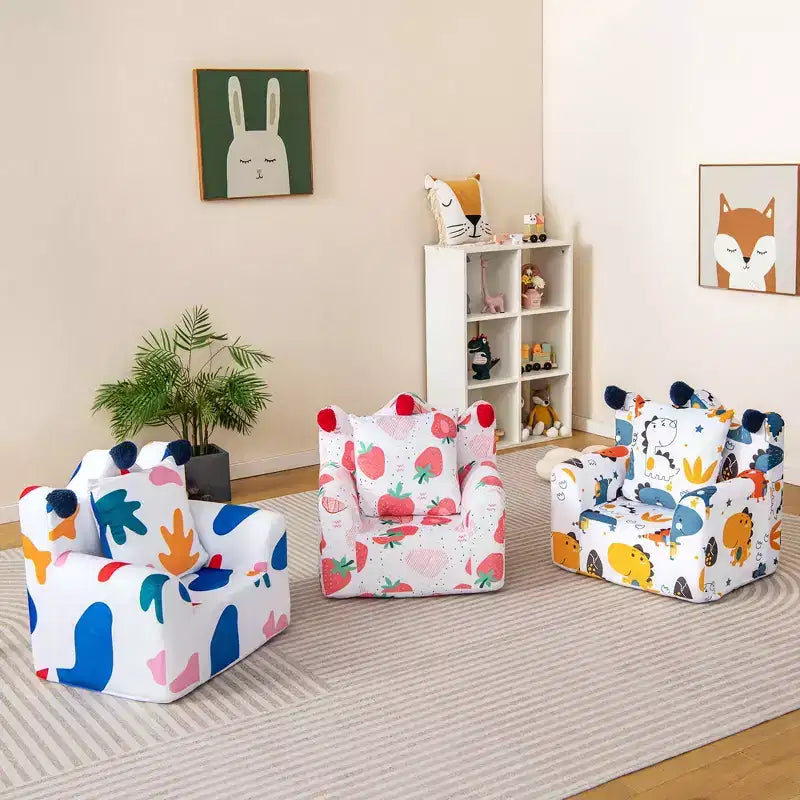 Divano per bambini Costway, poltrona imbottita in schiuma, divanetto dinosauro per bambini con rivestimento e cuscino
