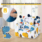 Divano per bambini Costway, poltrona imbottita in schiuma, divanetto dinosauro per bambini con rivestimento e cuscino