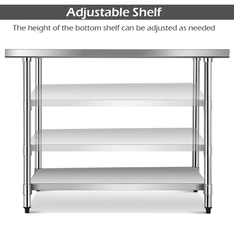 Tavolo in acciaio inossidabile Costway con ripiani, tavolo da lavoro 122 x 61 cm con ripiano 122 x 30 cm