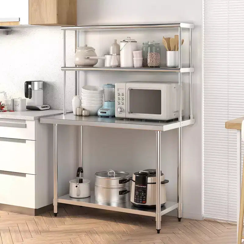 Tavolo in acciaio inossidabile Costway con ripiani, tavolo da lavoro 122 x 61 cm con ripiano 122 x 30 cm