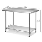 Tavolo in acciaio inossidabile Costway con ripiani, tavolo da lavoro 122 x 61 cm con ripiano 122 x 30 cm