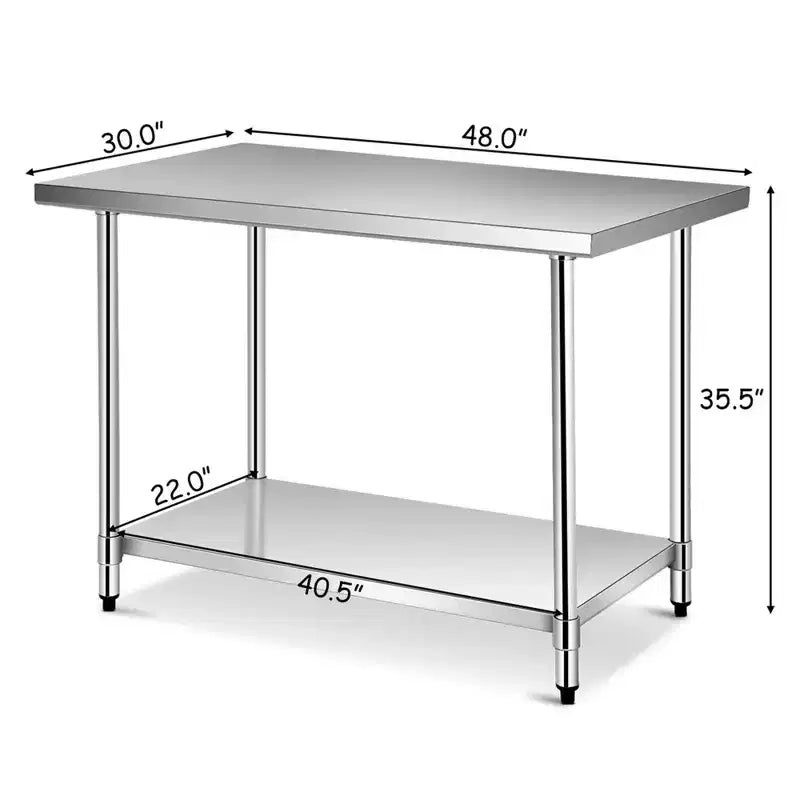 Tavolo in acciaio inossidabile Costway con ripiani, tavolo da lavoro 122 x 61 cm con ripiano 122 x 30 cm