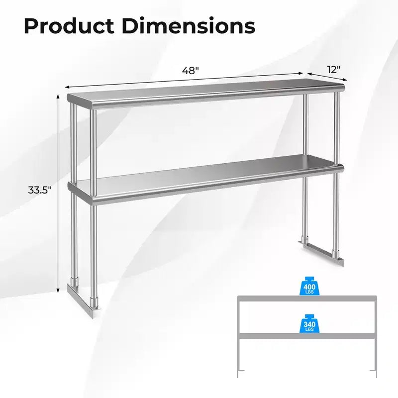 Tavolo in acciaio inossidabile Costway con ripiani, tavolo da lavoro 122 x 61 cm con ripiano 122 x 30 cm