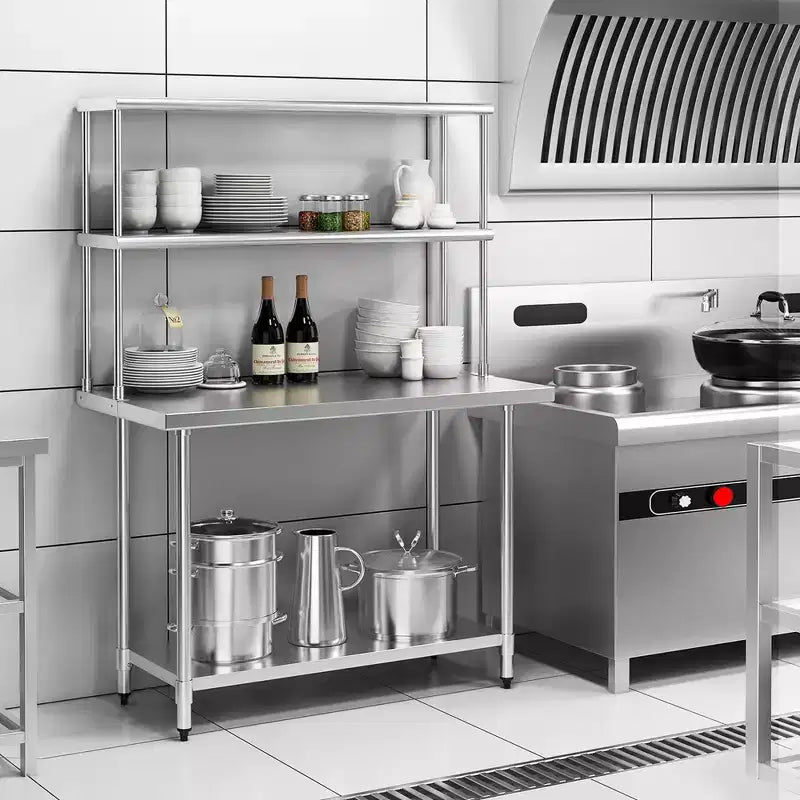 Tavolo in acciaio inossidabile Costway con ripiani, tavolo da lavoro 122 x 61 cm con ripiano 122 x 30 cm