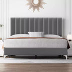 Whizmax Base Letto Moderna Imbottita in Velluto, Altezza 28 cm con Testiera, Nessuna Rete a Molle Necessaria, Grigio