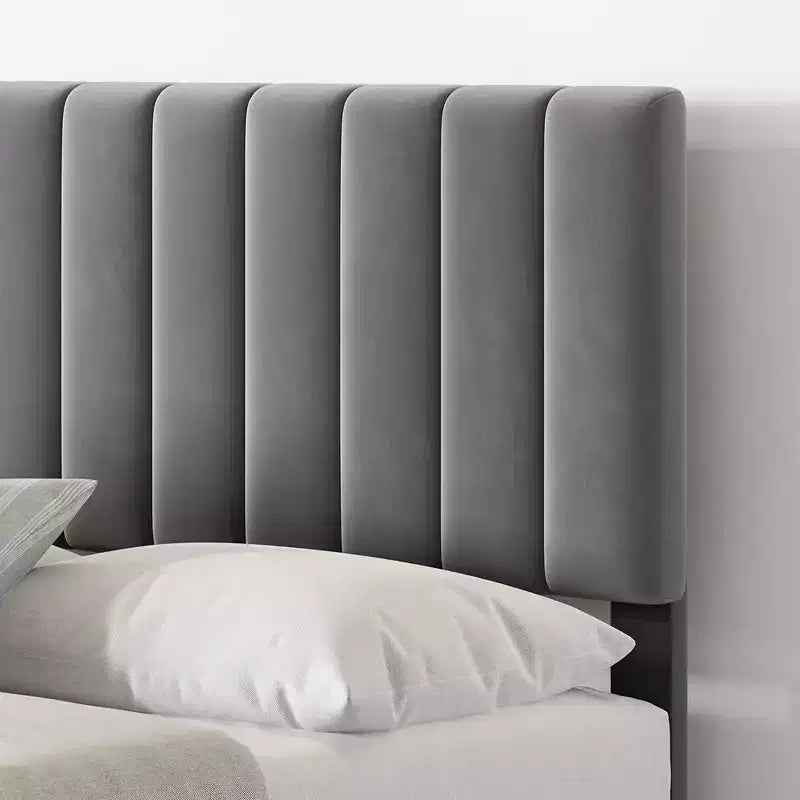 Whizmax Base Letto Moderna Imbottita in Velluto, Altezza 28 cm con Testiera, Nessuna Rete a Molle Necessaria, Grigio