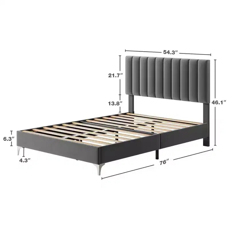 Whizmax Base Letto Moderna Imbottita in Velluto, Altezza 28 cm con Testiera, Nessuna Rete a Molle Necessaria, Grigio