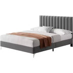 Whizmax Base Letto Moderna Imbottita in Velluto, Altezza 28 cm con Testiera, Nessuna Rete a Molle Necessaria, Grigio