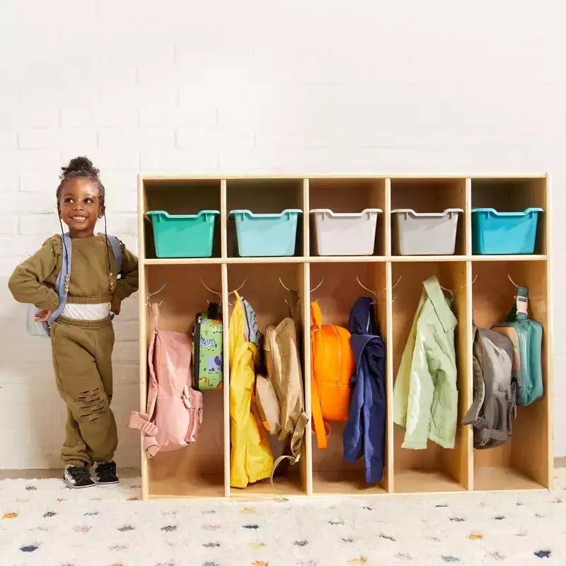 ECR4Kids Appendiabiti per Asilo Nido Streamline a 5 Scomparti con Vano Contenitore, Mobili per Bambini