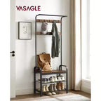 VASAGLE Appendiabiti 4 in 1, con 9 Ganci Rimovibili, Panca da Ingresso con Scarpiera, per Appartamento, Soggiorno