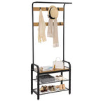 VASAGLE 4-in-1 Coat Rack Hall Tree, 9 Removable Hooks, Entryway Bench with Shoe Storage for Apartment, Living Room