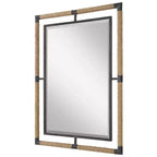 Specchio da parete decorativo rettangolare Uttermost per lavabo, moderno, smussato, color ruggine, nero, con corda naturale, cornice in ferro battuto, larghezza 28, per bagno