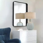 Specchio da Parete Rettangolare Decorativo Uttermost per Vanità, Moderno Smussato con Cornice in Ferro Nero Satinato, 30 Pollici di Larghezza, per Bagno, Camera da Letto, Soggiorno