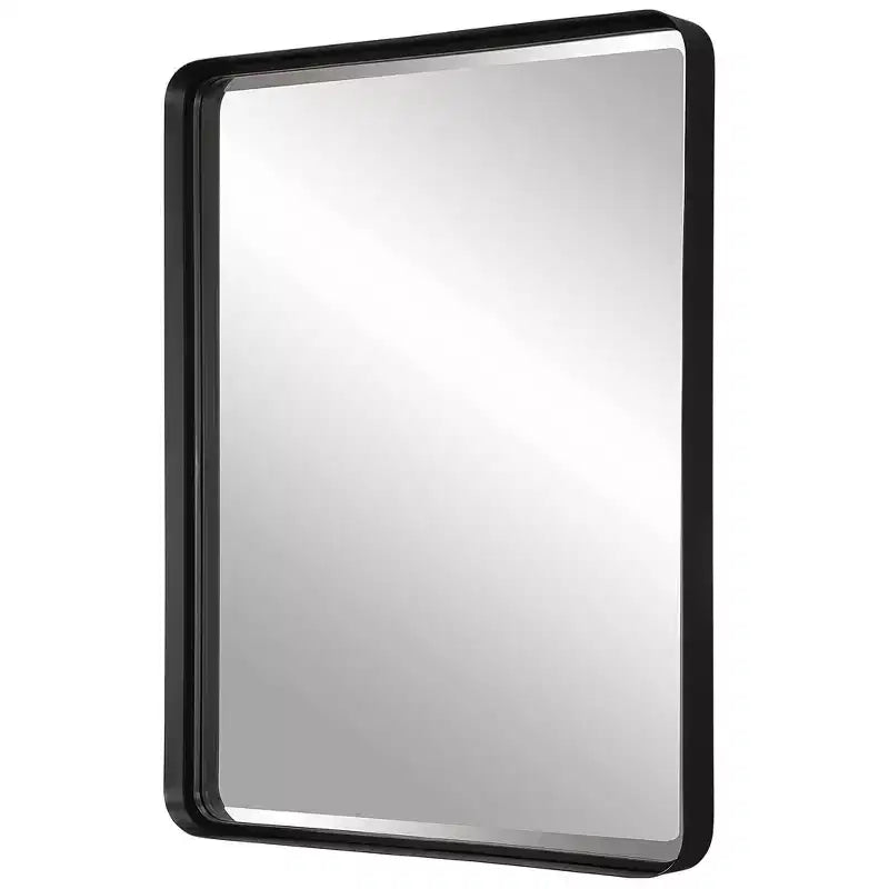 Specchio da Parete Rettangolare Decorativo Uttermost per Vanità, Moderno Smussato con Cornice in Ferro Nero Satinato, 30 Pollici di Larghezza, per Bagno, Camera da Letto, Soggiorno
