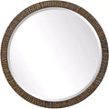 Uttermost Round Vanity Accent Wall Mirror Rustic Beveled Antiqued Metallic Gold Leaf Wood Frame 30 Wide for Bathroom Bedroom