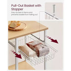 VASAGLE Scaffale da Forno, Carrello da Cucina per Microonde, Scaffale per Utensili da Cucina con Cestello a Rete, 6 Ganci e Ripiani per Spezie, Pentole e Padelle