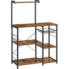 VASAGLE Scaffale da Forno, Carrello da Cucina per Microonde, Scaffale per Utensili da Cucina con Cestello a Rete, 6 Ganci e Ripiani per Spezie, Pentole e Padelle