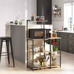 VASAGLE Scaffale da Forno, Carrello da Cucina per Microonde, Scaffale per Utensili da Cucina con Cestello a Rete, 6 Ganci e Ripiani per Spezie, Pentole e Padelle