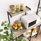 VASAGLE Scaffale da Forno, Carrello da Cucina per Microonde, Scaffale per Utensili da Cucina con Cestello a Rete, 6 Ganci e Ripiani per Spezie, Pentole e Padelle