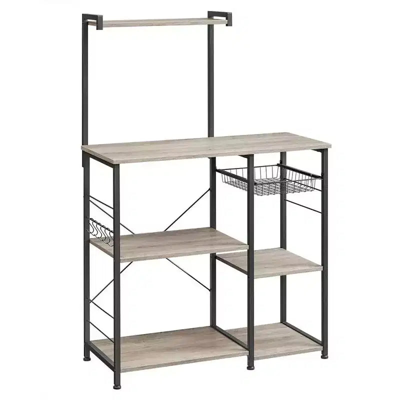 VASAGLE Scaffale da Forno, Carrello da Cucina per Microonde, Scaffale per Utensili da Cucina con Cestello a Rete, 6 Ganci e Ripiani per Spezie, Pentole e Padelle