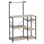 VASAGLE Scaffale da Forno, Carrello da Cucina per Microonde, Scaffale per Utensili da Cucina con Cestello a Rete, 6 Ganci e Ripiani per Spezie, Pentole e Padelle
