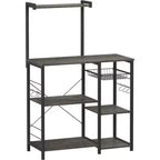 VASAGLE Scaffale da Forno, Carrello da Cucina per Microonde, Scaffale per Utensili da Cucina con Cestello a Rete, 6 Ganci e Ripiani per Spezie, Pentole e Padelle
