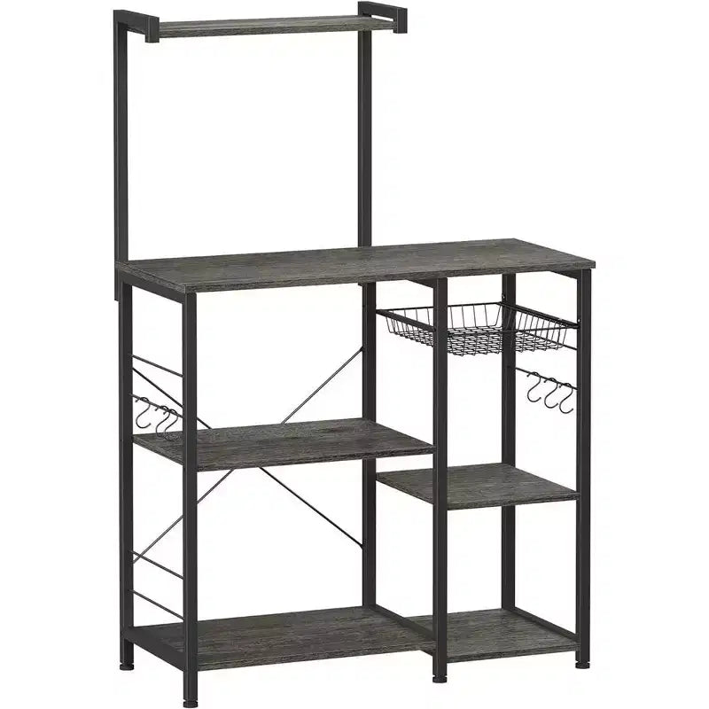 VASAGLE Scaffale da Forno, Carrello da Cucina per Microonde, Scaffale per Utensili da Cucina con Cestello a Rete, 6 Ganci e Ripiani per Spezie, Pentole e Padelle