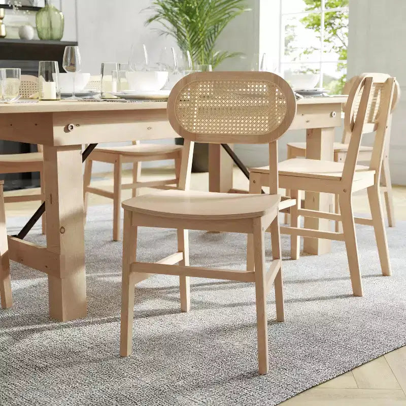 Flash Furniture Jacob Set di 2 sedie commerciali da pranzo e per eventi in canna di rattan con struttura e seduta in legno massello