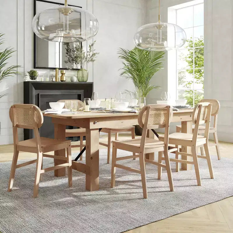 Flash Furniture Jacob Set di 2 sedie commerciali da pranzo e per eventi in canna di rattan con struttura e seduta in legno massello