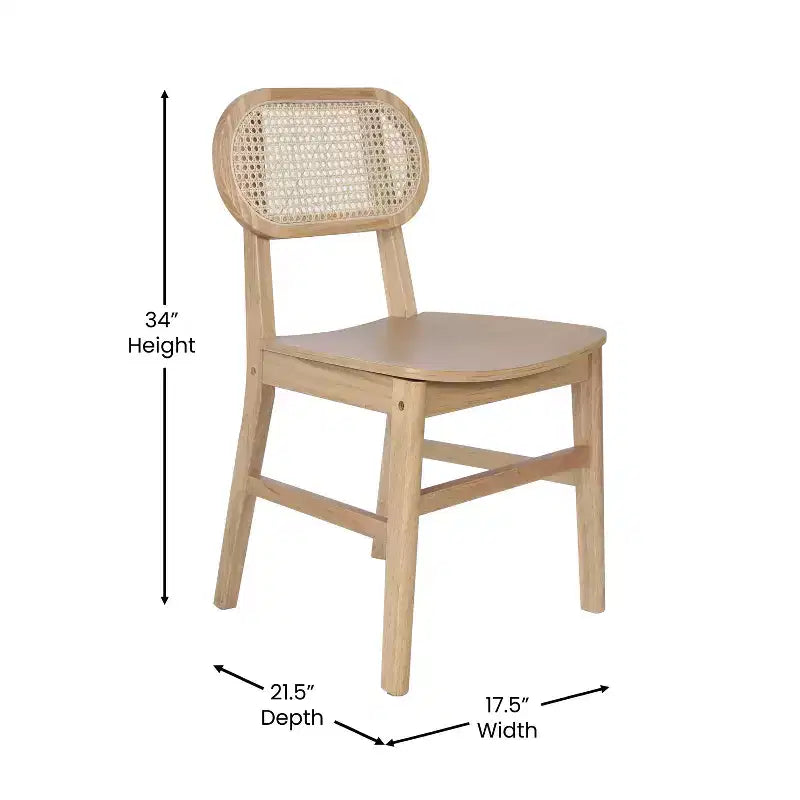 Flash Furniture Jacob Set di 2 sedie commerciali da pranzo e per eventi in canna di rattan con struttura e seduta in legno massello