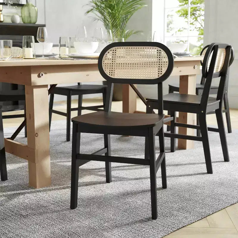 Flash Furniture Jacob Set di 2 sedie commerciali da pranzo e per eventi in canna di rattan con struttura e seduta in legno massello