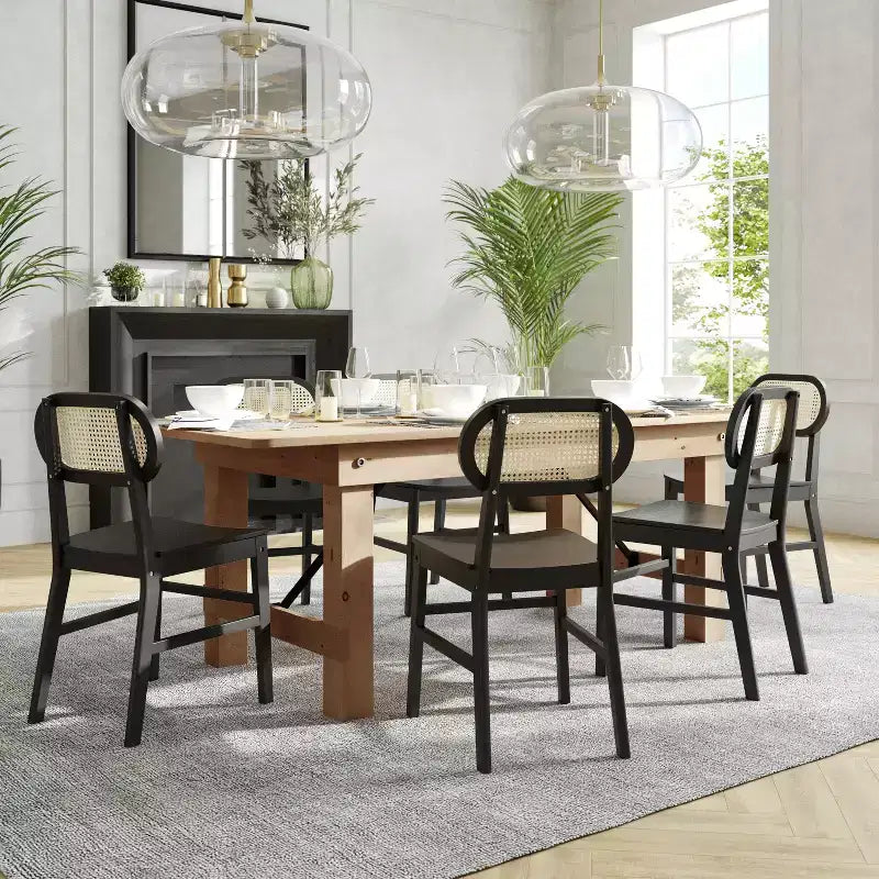 Flash Furniture Jacob Set di 2 sedie commerciali da pranzo e per eventi in canna di rattan con struttura e seduta in legno massello