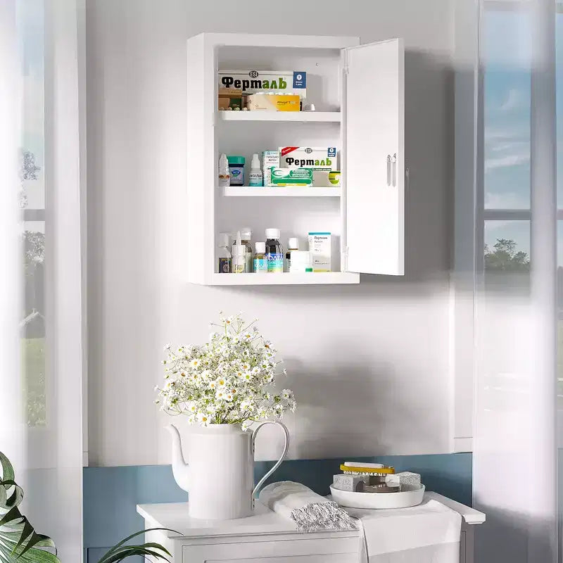 kleankin Armadietto dei Medicinali 30 x 45 cm con Chiusura a Chiave, Ripiani Interni e Montaggio a Parete, Mobiletto Farmaci di Pronto Soccorso, Bianco