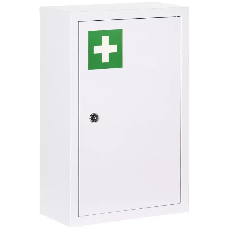 kleankin Armadietto dei Medicinali 30 x 45 cm con Chiusura a Chiave, Ripiani Interni e Montaggio a Parete, Mobiletto Farmaci di Pronto Soccorso, Bianco