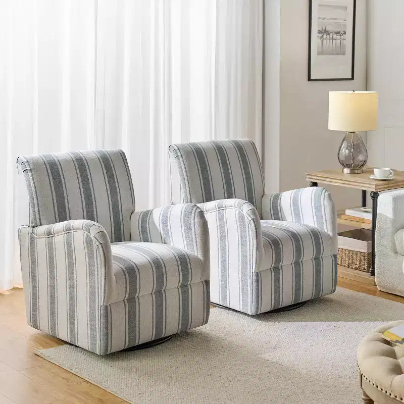 Set di 2 Poltrone Girevoli a 360 Gradi Livia Transitional con Motivo a Strisce Jacobean | HULALA HOME