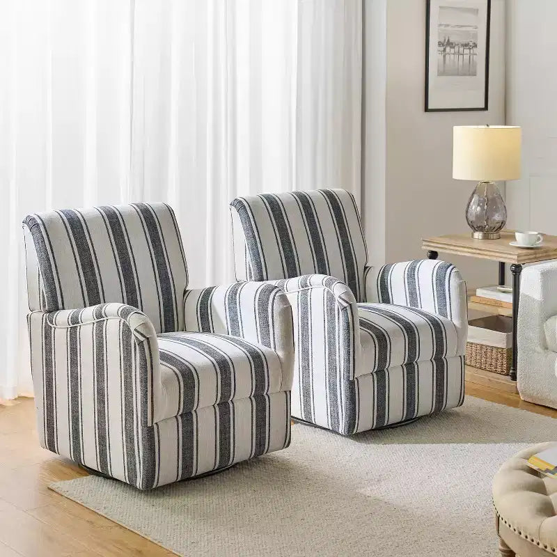 Set di 2 Poltrone Girevoli a 360 Gradi Livia Transitional con Motivo a Strisce Jacobean | HULALA HOME