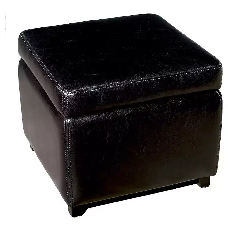 Ottoman Cubo Contenitore Piccolo in Vera Pelle - Baxton Studio