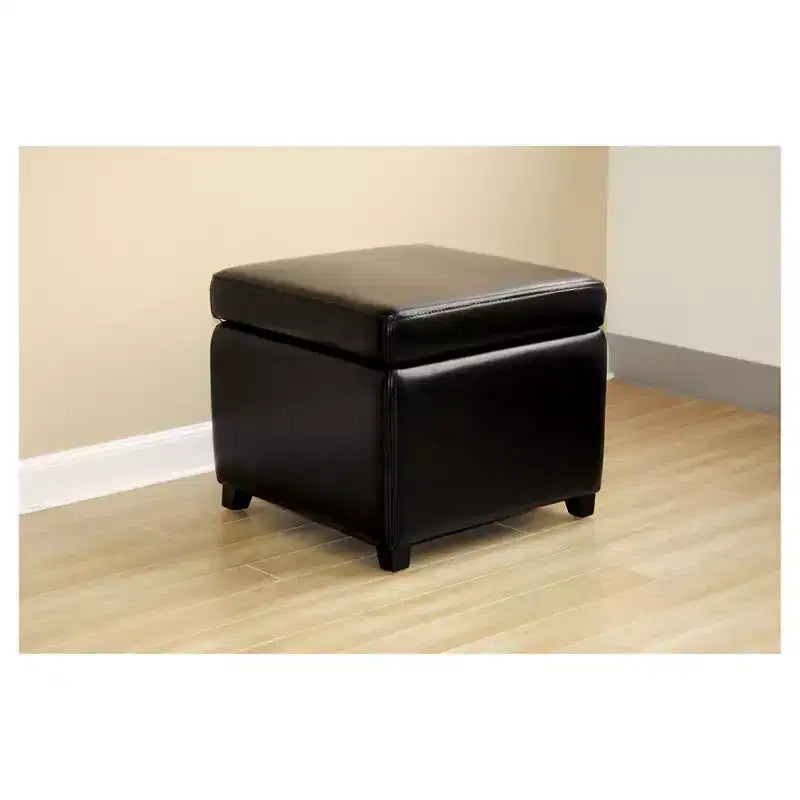 Ottoman Cubo Contenitore Piccolo in Vera Pelle - Baxton Studio